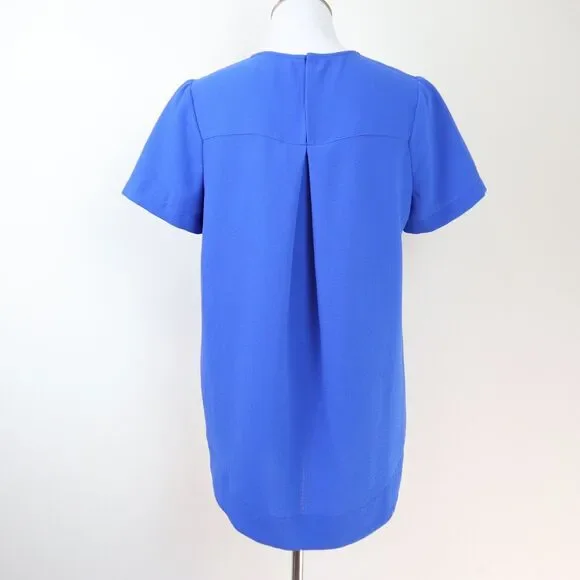 Madewell Size M Tailored Tee High Low Crepe Blouse Short Sleeve Blue - Picture 5 of 11